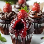 Cupcakes de Chocolate con Mermelada de Fresa First Image First Image