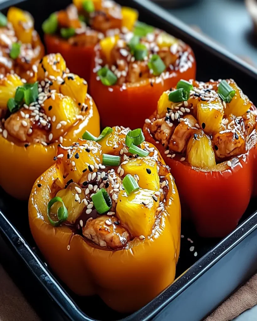 Pimientos Rellenos de Pollo Teriyaki con Piña First Image First Image