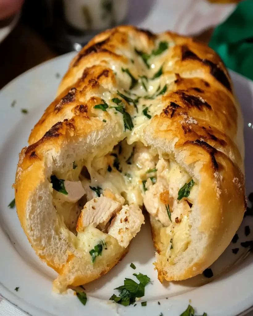 Pan de plano relleno de pollo cremoso al ajo First Image First Image