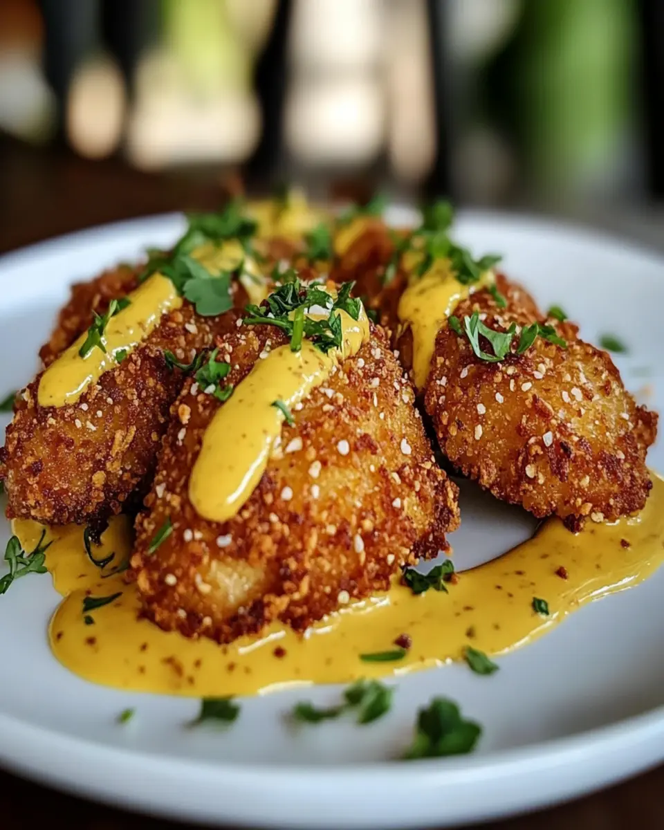 Pollo Empanizado con Pretzel y Salsa Cremosa de Mostaza y Cheddar First Image First Image