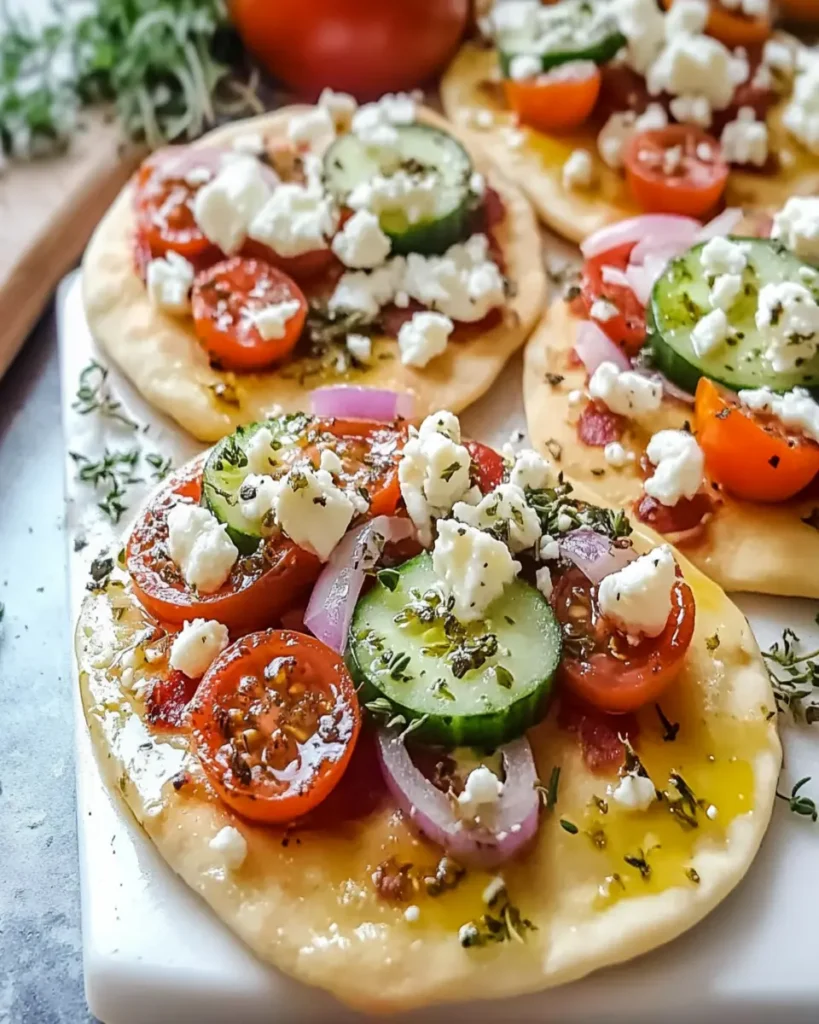Mini Pizzas Griegas en Pan Plano First Image First Image