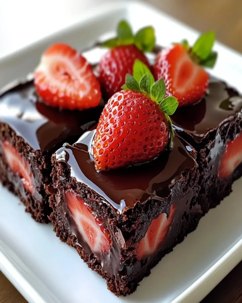 Brownies de Fresa Cubiertos de Chocolate First Image First Image