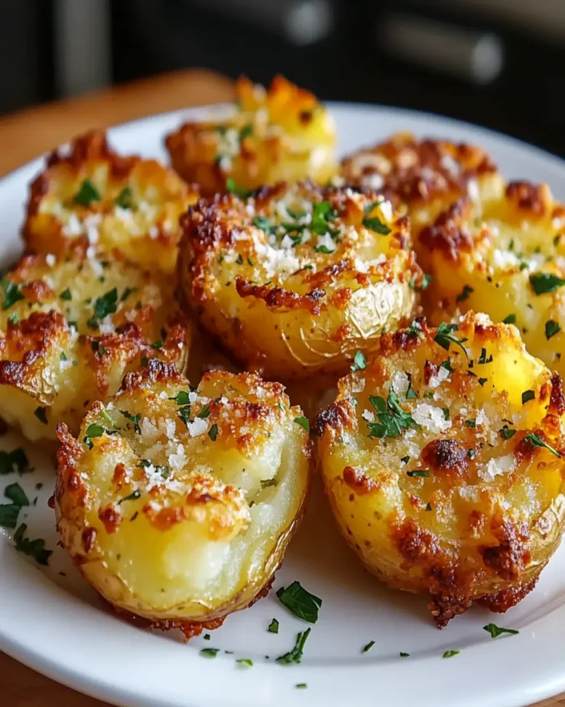 Papas Aplastadas Crujientes con Ajo y Parmesano First Image First Image