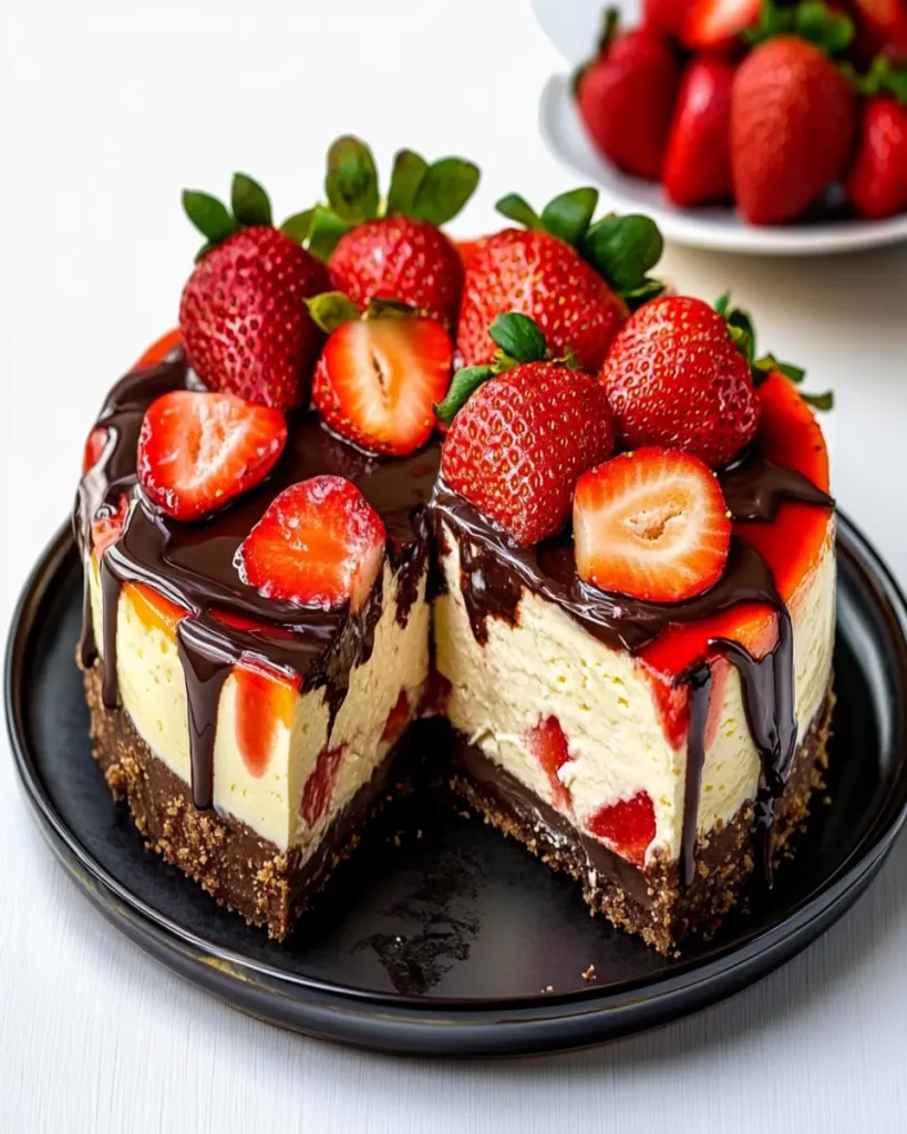 Tarta de queso con chocolate y fresas First Image First Image