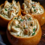 Tazones de Pan con Pollo Alfredo y Ajo First Image First Image