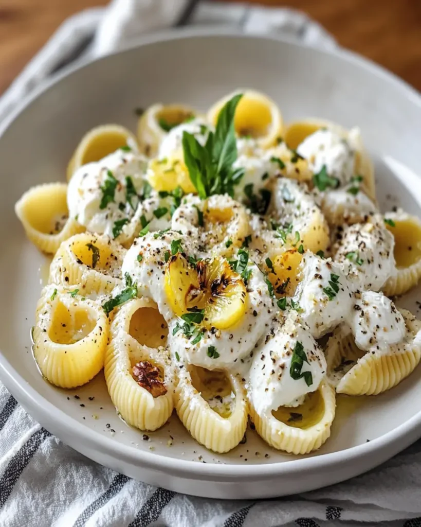 Pasta con Burrata, Ajo Asado y Crema de Limón First Image First Image