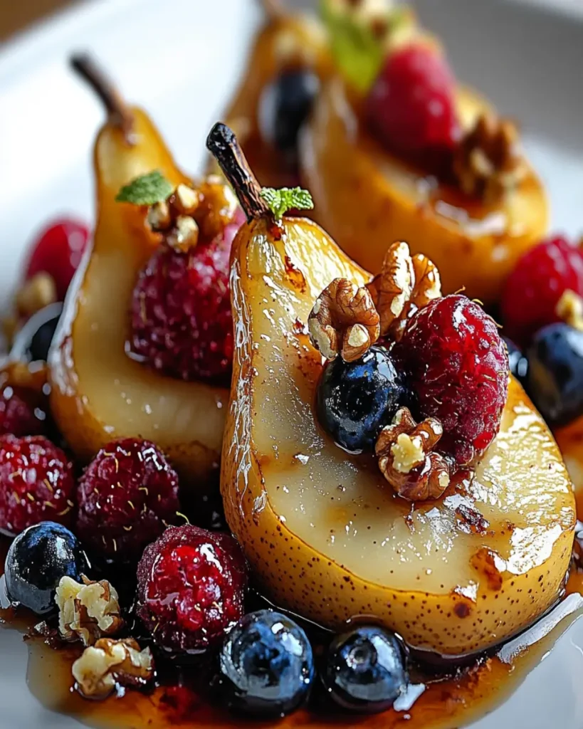 Peras al Horno con Berries, Miel, Nueces y Queso Azul First Image First Image