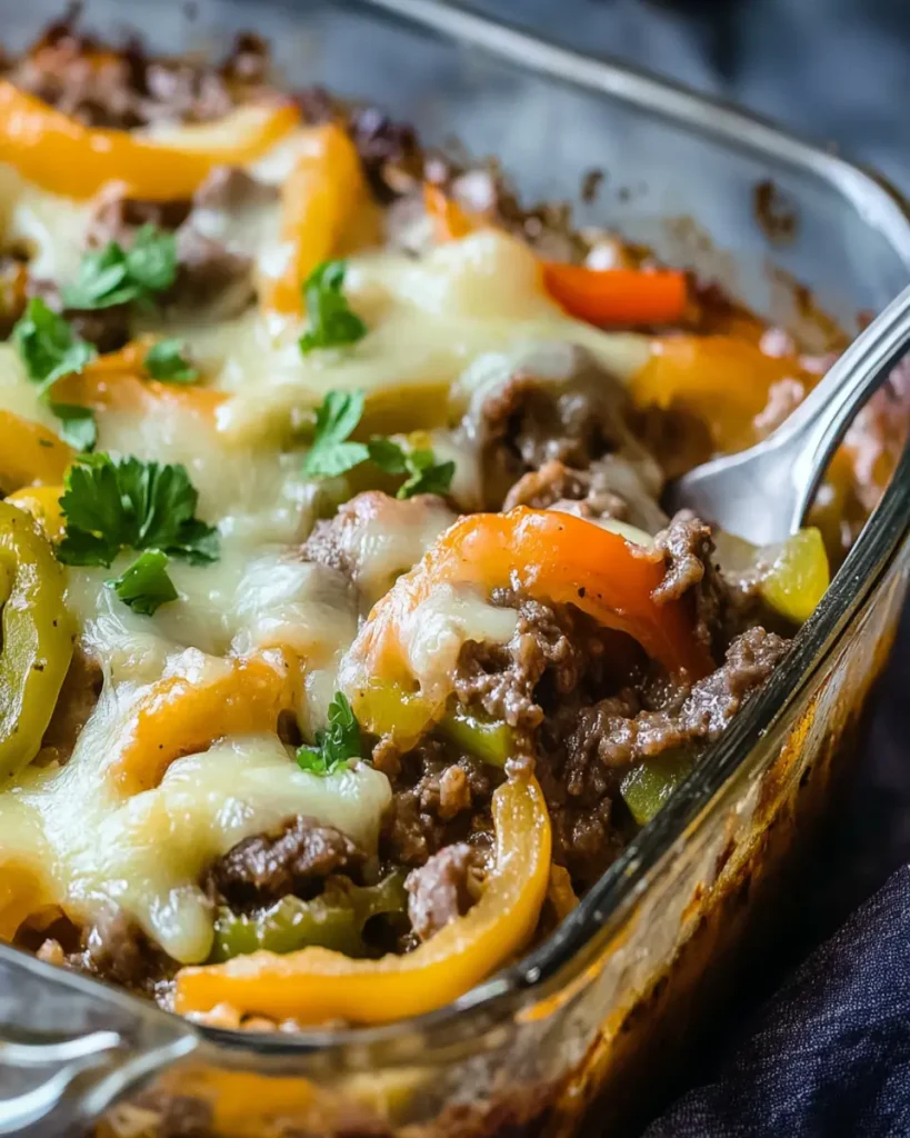 Cazuela de Philly Cheesesteak Baja en Carbohidratos First Image First Image