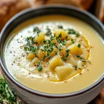 Sopa cremosa de papa con cheddar, ajo y hierbas First Image First Image