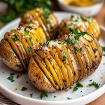 Papas Hasselback Crujientes con Mantequilla de Ajo First Image First Image