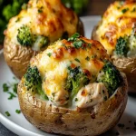 Papas rellenas de pollo, brócoli y queso cheddar First Image First Image