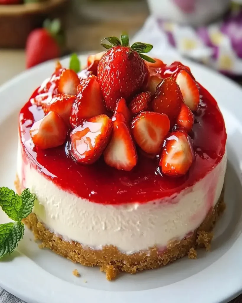 Cheesecake de Fresas Sin Hornear en 15 Minutos First Image First Image