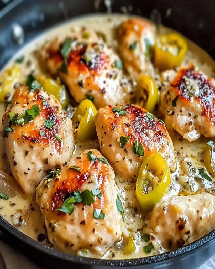 Pollo Cremoso con Pimientos Pepperoncini en Sartén First Image First Image