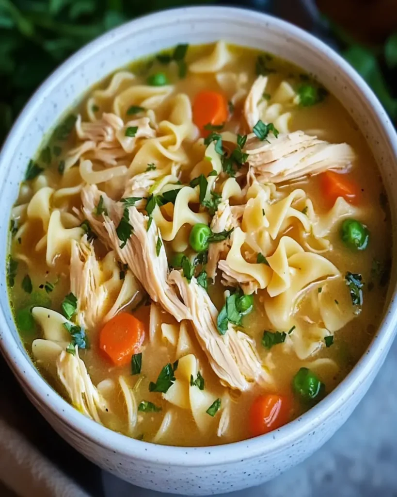 Sopa Reconfortante de Pollo y Fideos en Olla de Cocción Lenta First Image First Image