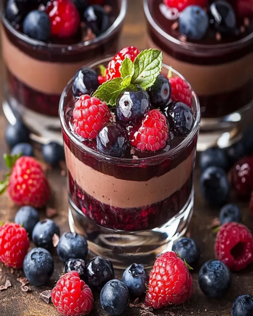 Panna Cotta de Chocolate con Compota de Bayas First Image First Image