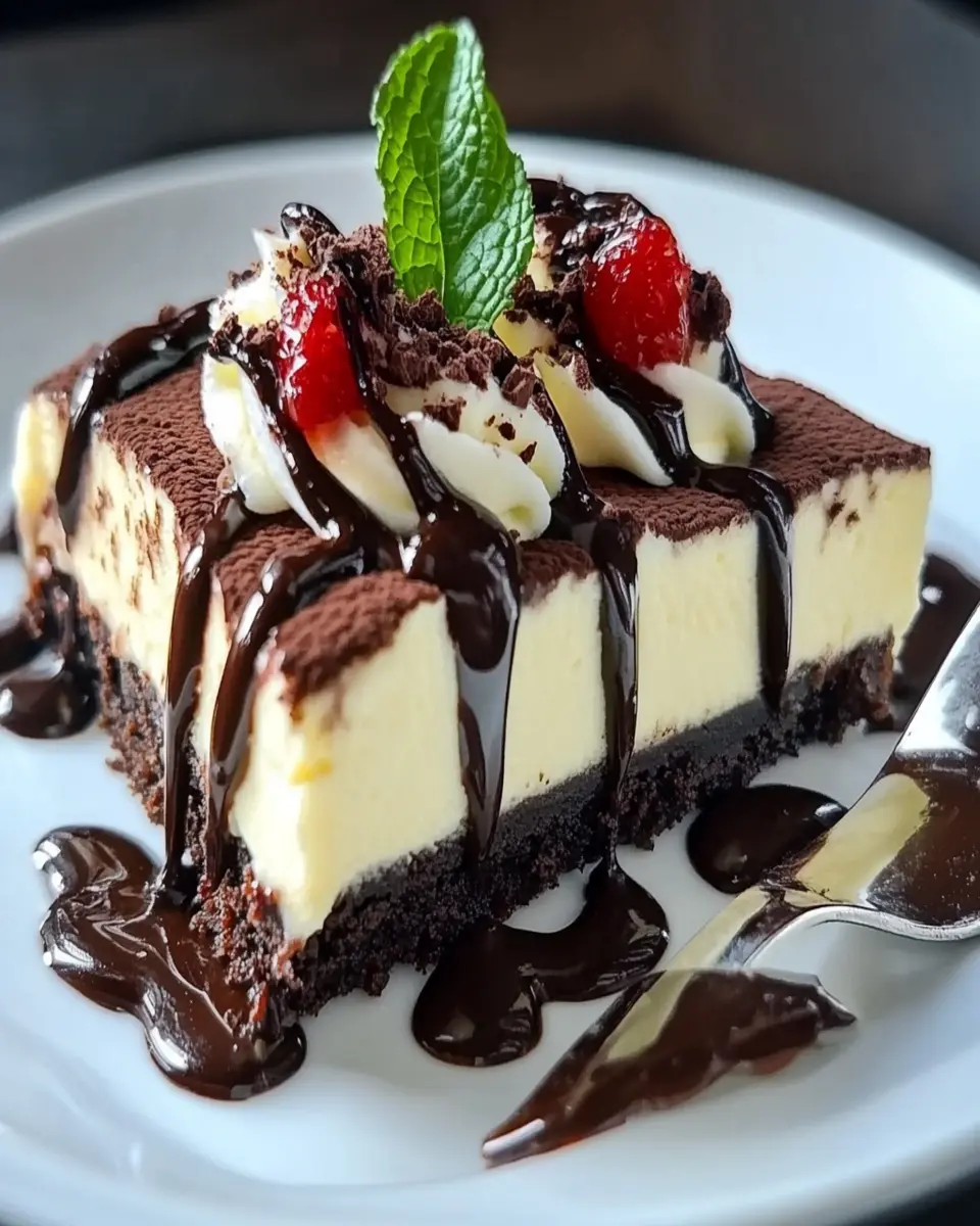 Brownie Cheesecake con Salsa de Chocolate Caliente First Image First Image