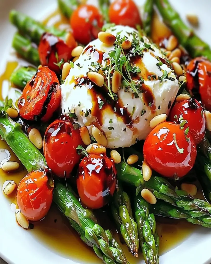 Ensalada de Espárragos, Tomates Asados, Burrata Cremosa y Piñones First Image First Image