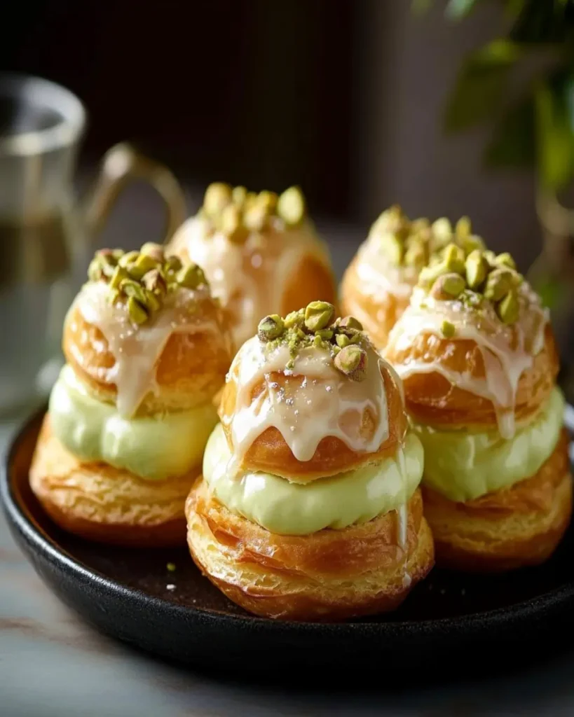 Anillo de Profiteroles con Crema de Pistacho y Glaseado de Agua de Rosas First Image First Image