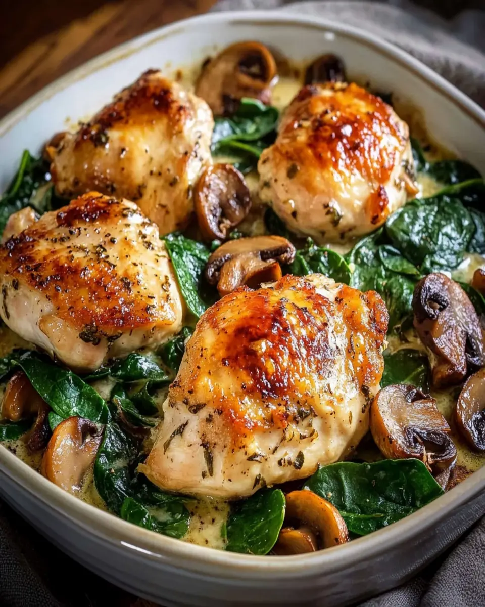 Pollo al Horno con Espinacas y Champiñones Bajo en Carbohidratos First Image First Image