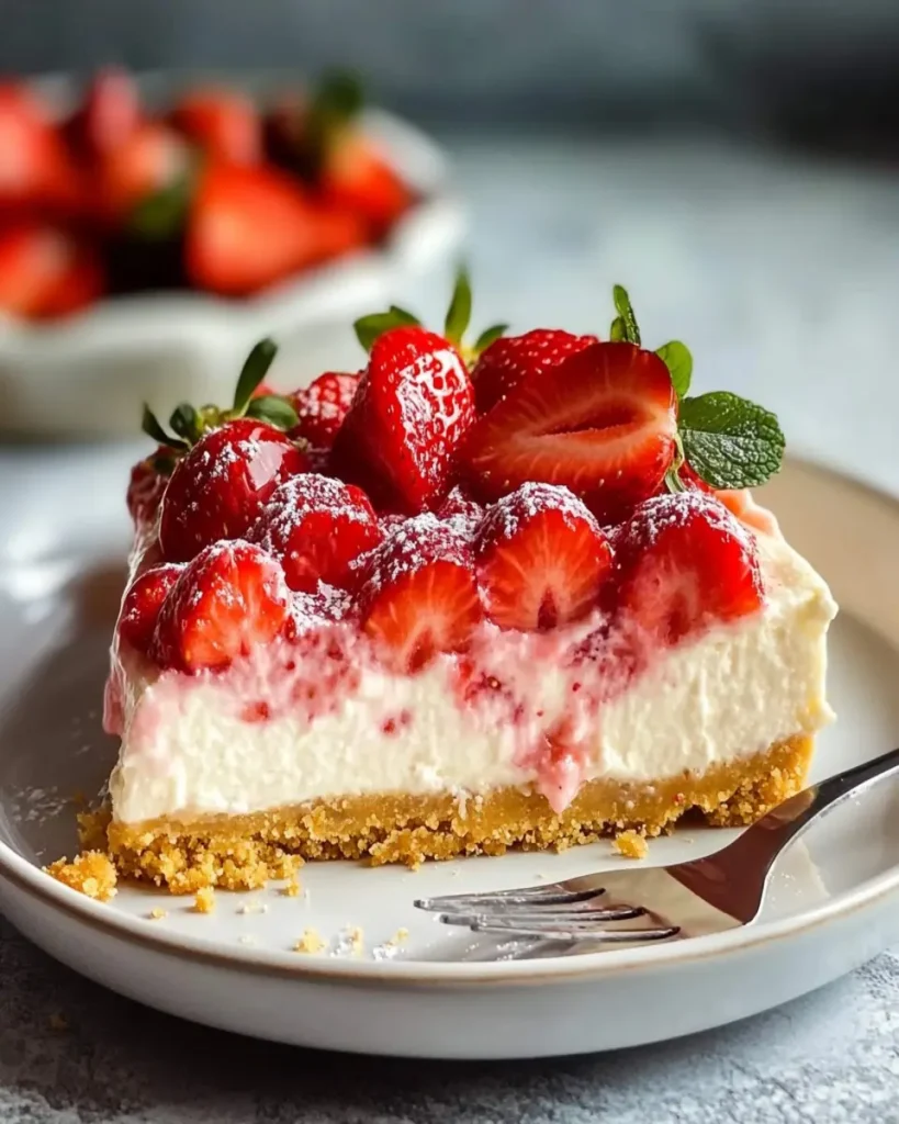 Cheesecake de Fresa Sin Horno con Costra Dorada First Image First Image