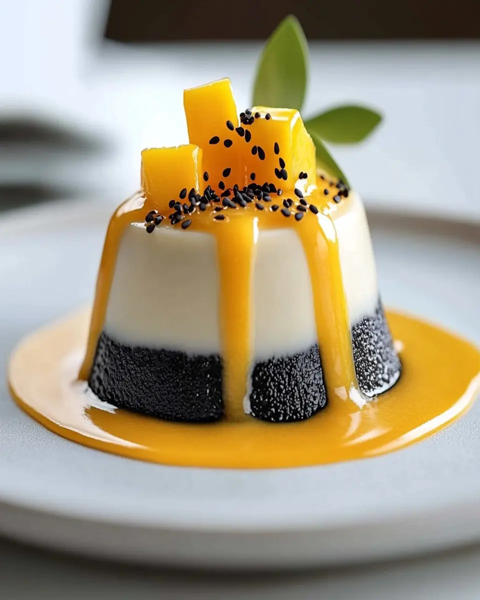 Panna Cotta de Sésamo Negro con Coulis de Mango First Image First Image