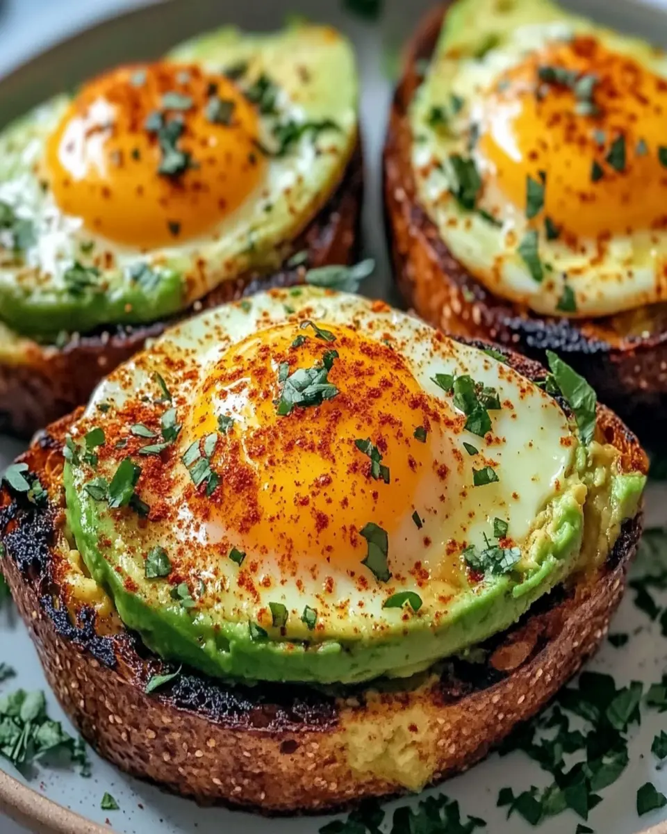 Tostadas de aguacate con huevo al horno y pimentón First Image First Image