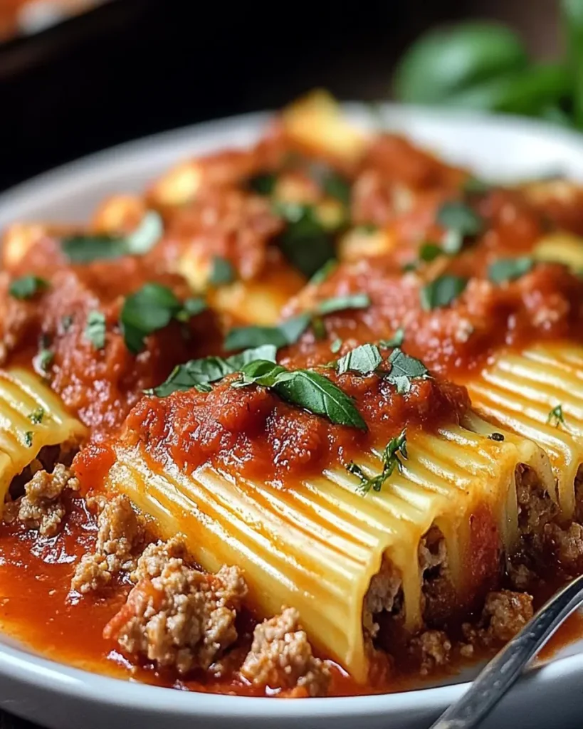 Manicotti Relleno de Carne en Salsa para Noches Reconfortantes First Image First Image