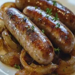 Bratwurst al Horno con Cerveza y Cebollas Caramelizadas First Image First Image