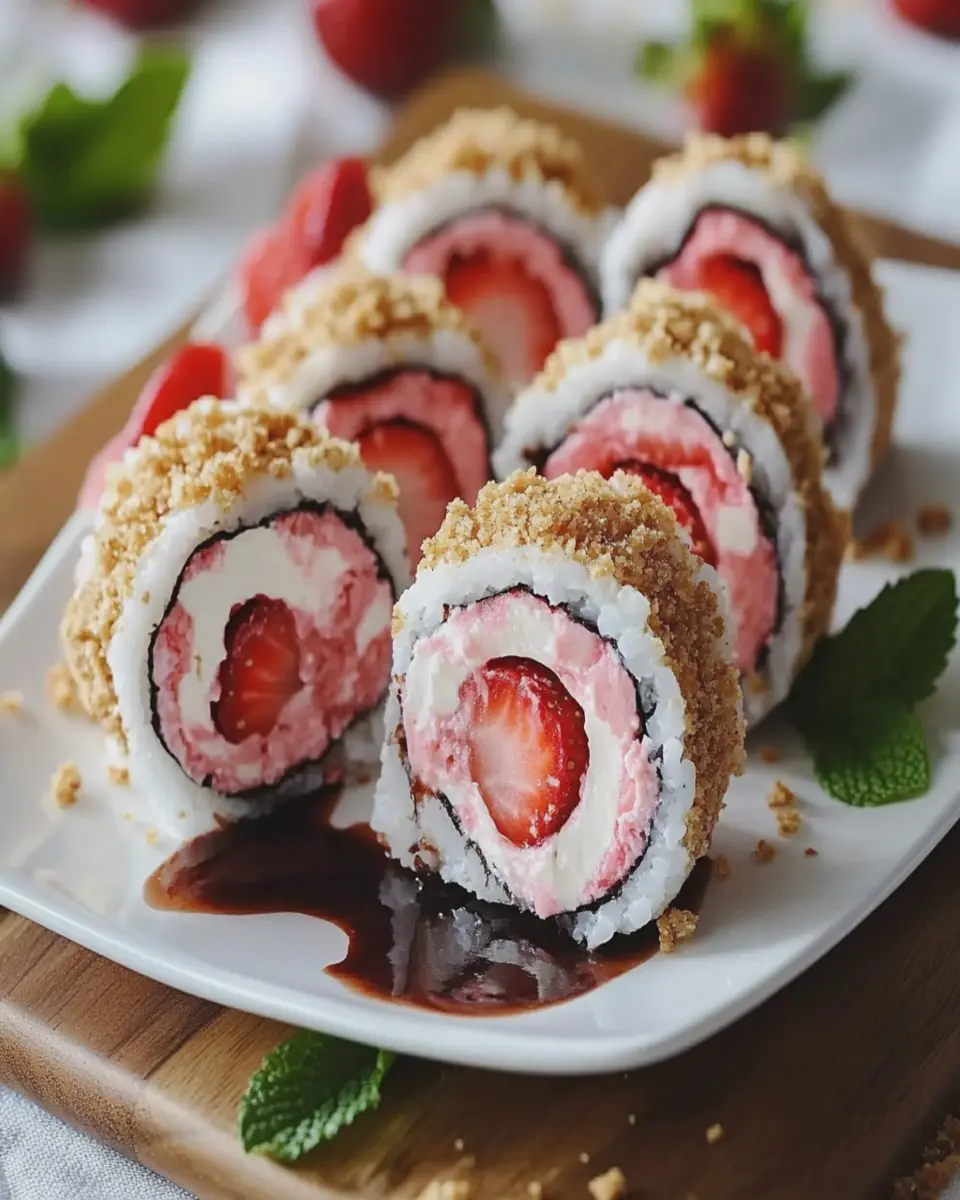 Rollos de Sushi de Cheesecake de Fresa First Image First Image