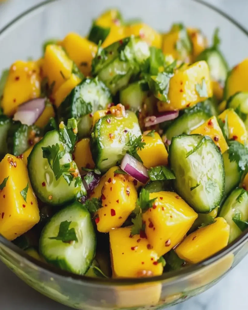 Ensalada Fresca de Mango y Pepino con Aderezo de Chile y Limón First Image First Image