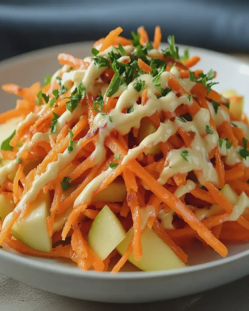 Ensalada Rápida y Fácil de Manzana y Zanahoria con Aderezo Cremoso First Image First Image