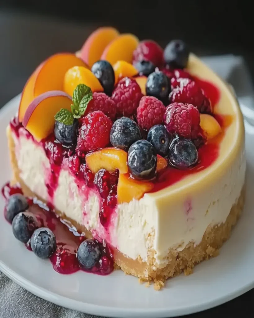 Tarta de Queso Cremosa de Durazno y Berries de Verano First Image First Image