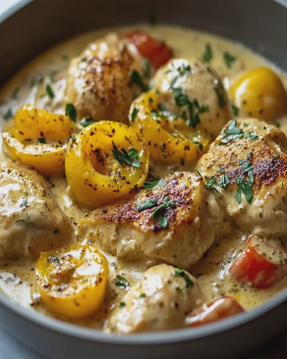 Pollo Cremoso con Pimientos Bananas en Sartén First Image First Image